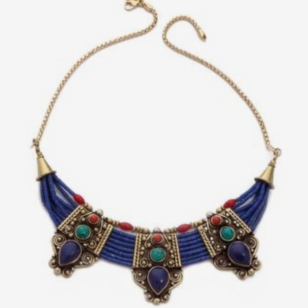 Karen London for Free People handmade necklace genuine stones 14k gold brass